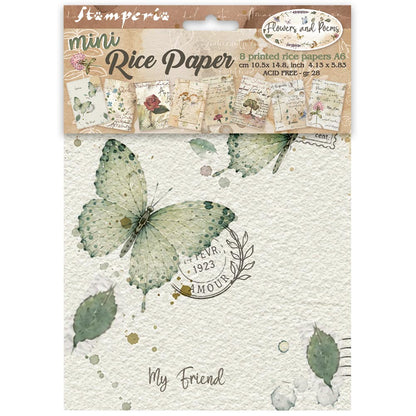 Stamperia  - Pack of 8 Mini Rice papers - A6 - Flowers and Poems