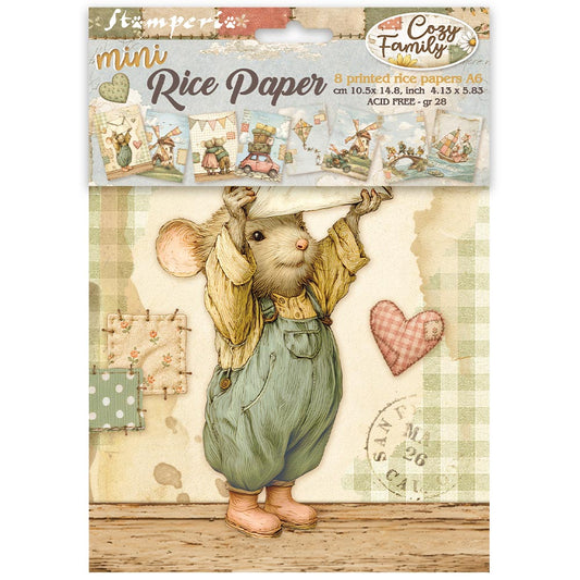 Stamperia  - Pack of 8 Mini Rice papers - A6 - Cozy Family