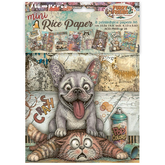 Stamperia  - Pack of 8 Mini Rice papers - A6 - Furry Friends 2