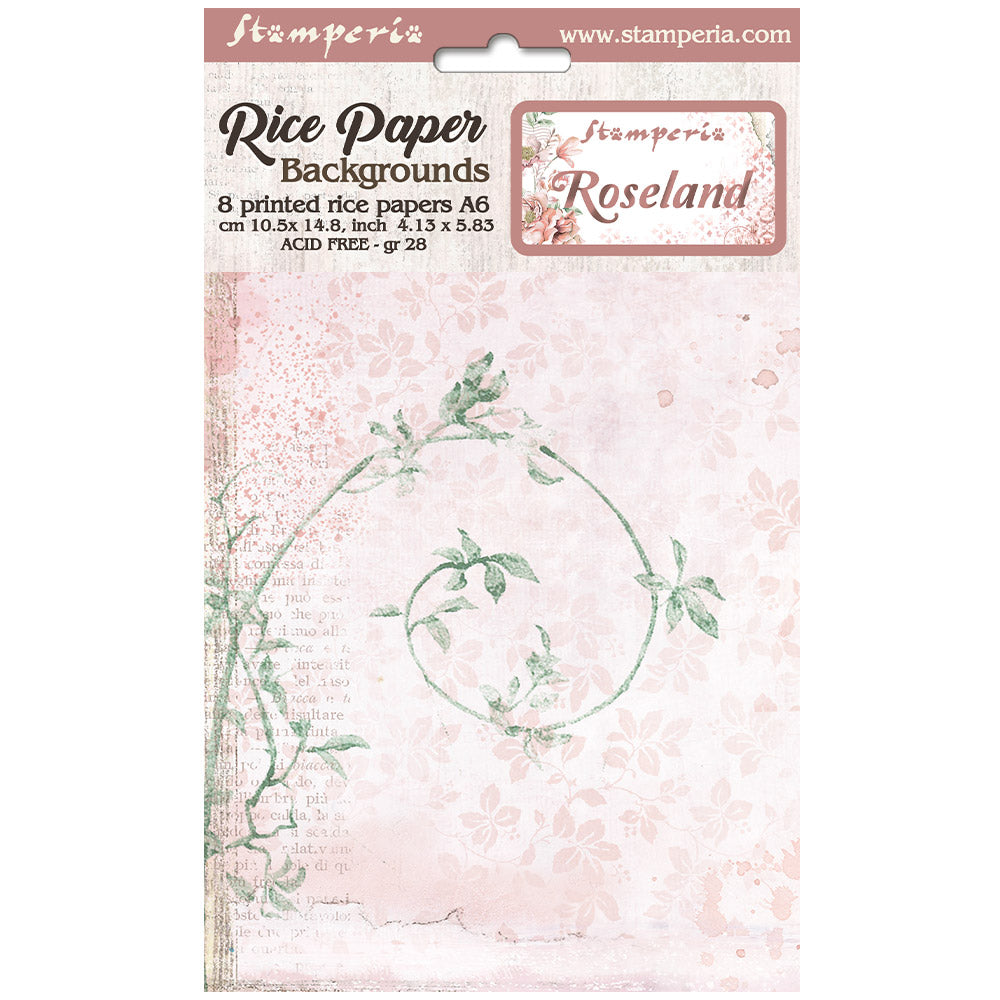 Stamperia  - Pack of 8 Rice papers -  4.14cm x 5.83 cm - A6 -  Roseland