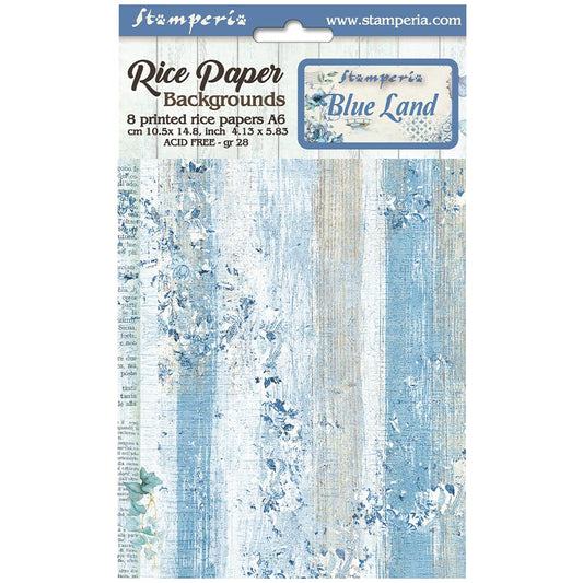 Stamperia  - Pack of 8 Rice papers -  4.14cm x 5.83 cm - A6 -  Blue Land