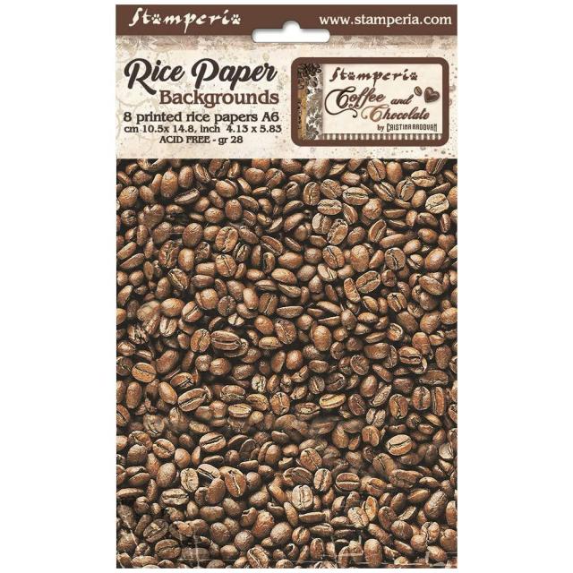 Stamperia  - Pack of 8 Rice papers -  4.14cm x 5.83 cm - A6 -  Coffee and Chocolate
