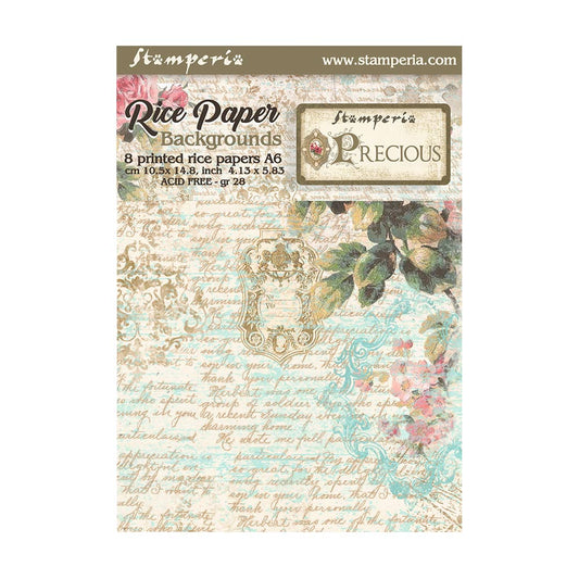 Stamperia  - Pack of 8 Rice papers -  4.14cm x 5.83 cm - A6 -  Precious