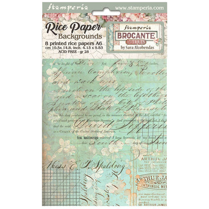 Stamperia  - Pack of 8 Rice papers -  10.5cm x 14.8cm - A6 -  Brocante Antiques