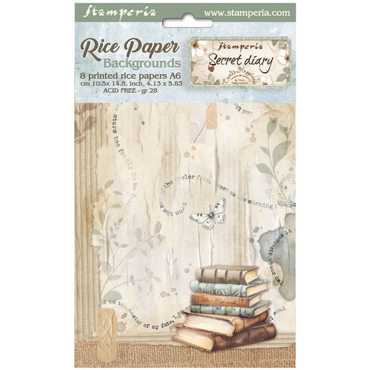 Stamperia  - Pack of 8 Rice papers -  4.14cm x 5.83 cm - Backgrounds A6 - Secret Diary The Secret Diary