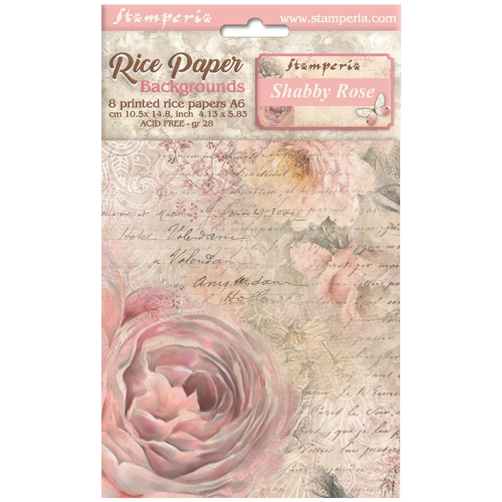 Stamperia  - Pack of 8 Rice papers -  10.5cm x 14.8cm - A6 - Shabby rose