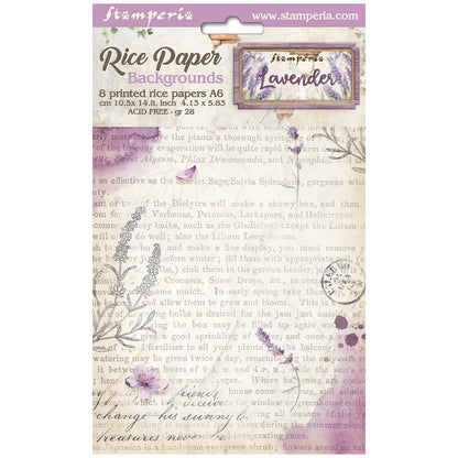 Stamperia  - Pack of 8 Rice papers -  10.5cm x 14.8cm - A6 -  Lavender