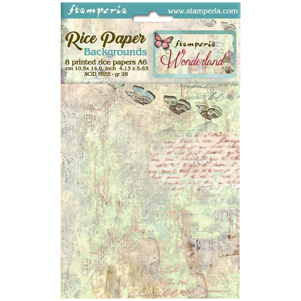 Stamperia  - Pack of 8 Rice papers -  10.5cm x 14.8cm - A6 -  Wonderland