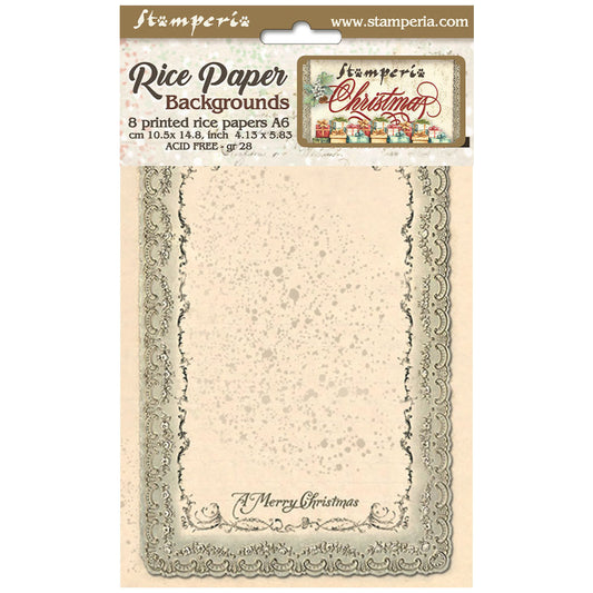 Stamperia  - Pack of 8 Rice papers -  10.5cm x 14.8cm - A6 - Classic Christmas