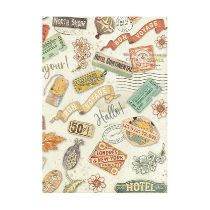 Stamperia  - Pack of 8 Rice papers -  10.5cm x 14.8cm - A6 - Art of Travelling