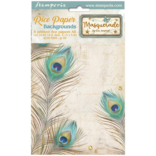 Pre Order - Stamperia  - Pack of 8 Rice papers -  10.5cm x 14.8cm - A6 - Masquerade