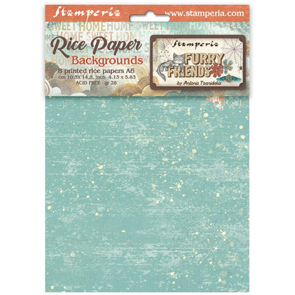 Stamperia  - Pack of 8 Rice papers -  10.5cm x 14.8cm - A6 - Furry Friends