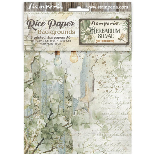 Stamperia  - Pack of 8 Rice papers - A6 Backgrounds - Herbarium Silvae