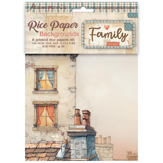 Stamperia  - Pack of 8 Rice papers - A6 Backgrounds - Family