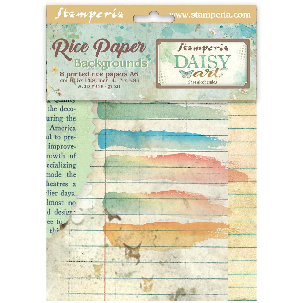 Stamperia  - Pack of 8 Rice papers - A6 Backgrounds - Daisy Art
