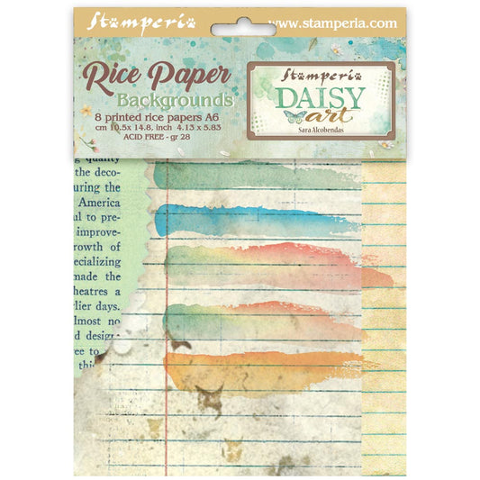 Stamperia  - Pack of 8 Rice papers - A6 Backgrounds - Daisy Art
