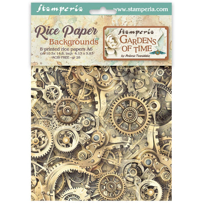 Stamperia  - Pack of 8 Rice papers -  4.14cm x 5.83 cm - Backgrounds A6 - Garden of Time