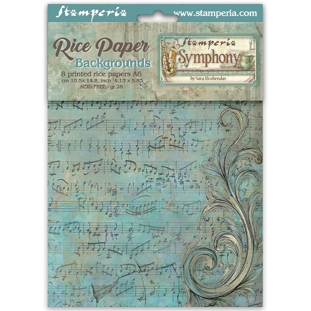 Stamperia  - Pack of 8 Rice papers - 4.14cm x 5.83 cm - Backgrounds A6 Symphony