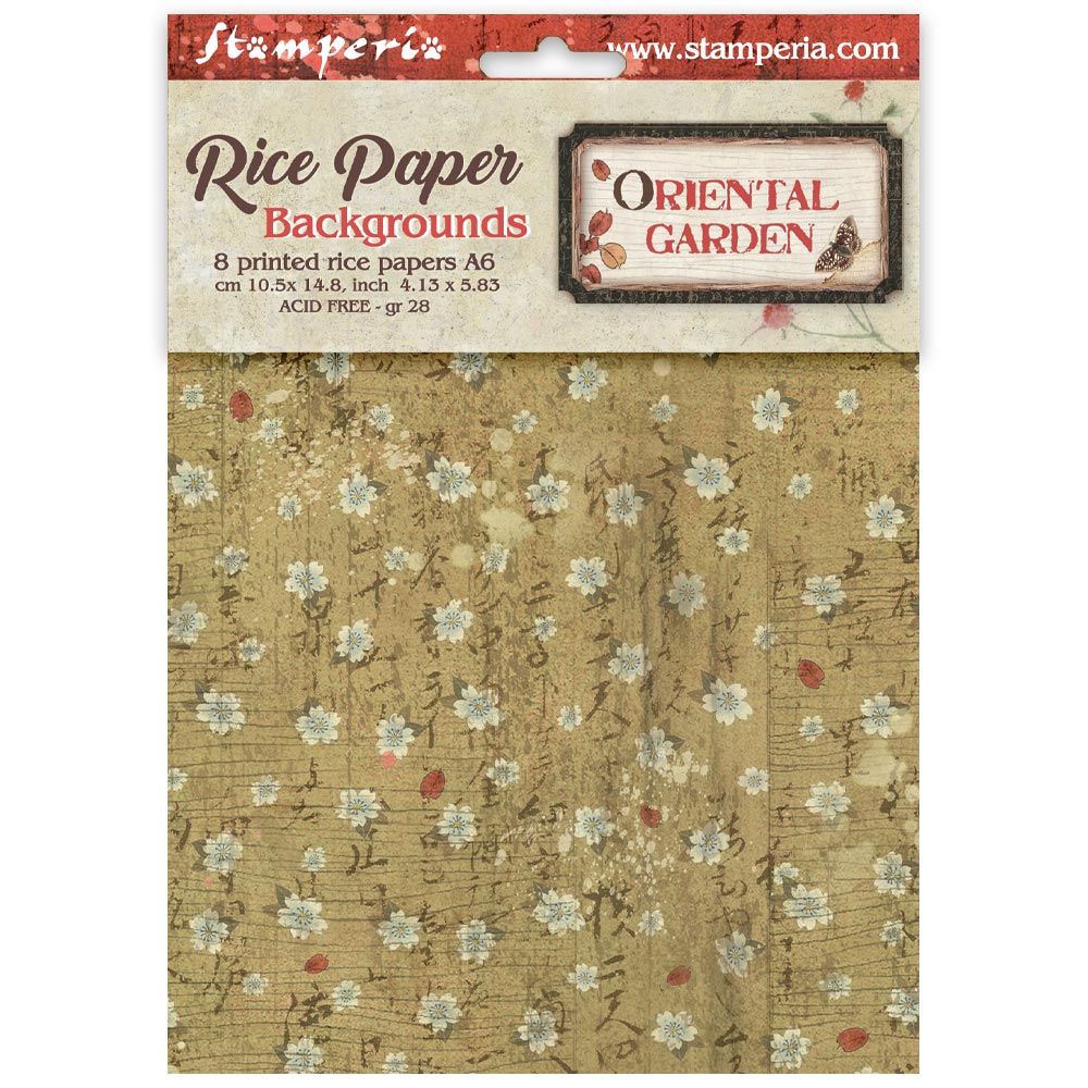 Stamperia  - Pack of 8 Rice papers - 4.14cm x 5.83 cm - Backgrounds A6 Oriental Gardens