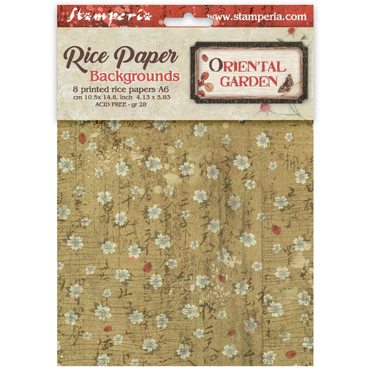Stamperia  - Pack of 8 Rice papers - 4.14cm x 5.83 cm - Backgrounds A6 Oriental Gardens