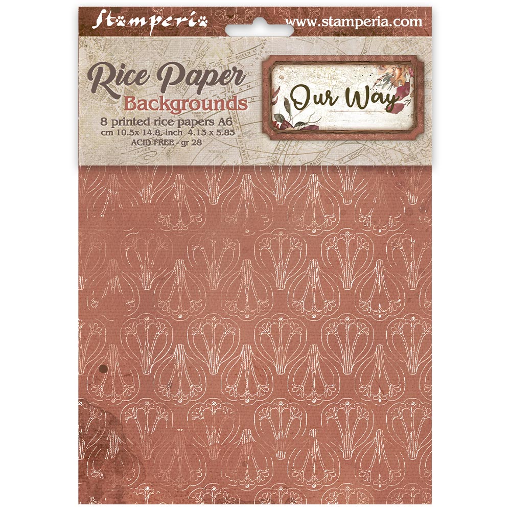 Stamperia  - Pack of 8 Rice papers - 4.14cm x 5.83 cm - Backgrounds A6 Our Way