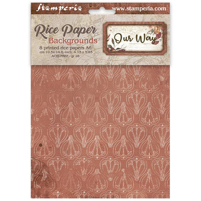 Stamperia  - Pack of 8 Rice papers - 4.14cm x 5.83 cm - Backgrounds A6 Our Way