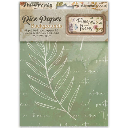 Stamperia  - Pack of 8 Rice papers - 4.14cm x 5.83 cm - Backgrounds A6 Flowers and Poems