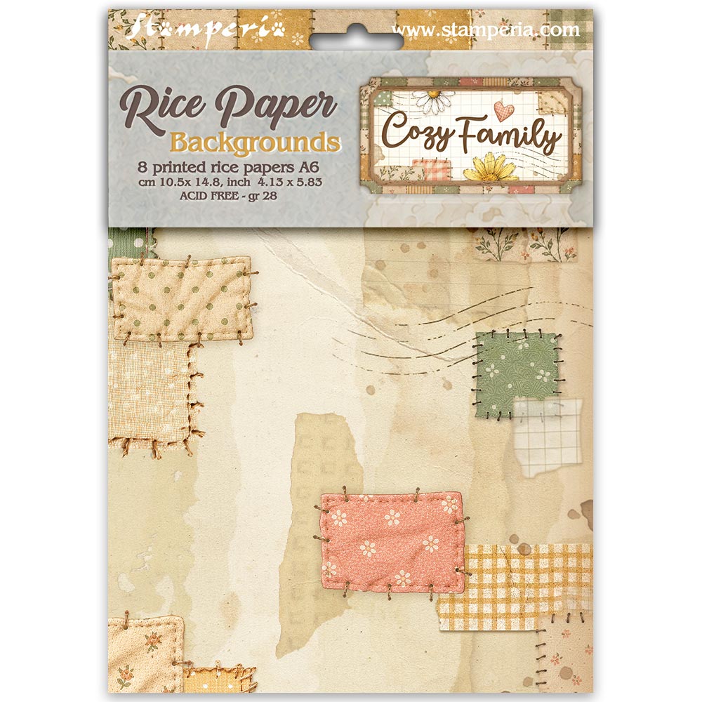 Stamperia  - Pack of 8 Rice papers - 4.14cm x 5.83 cm - Backgrounds A6 Cozy Family