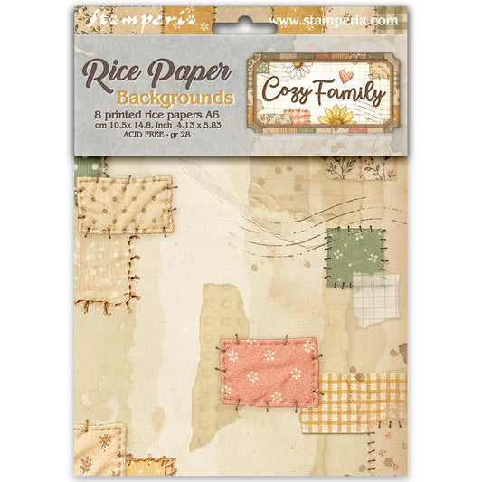 Stamperia  - Pack of 8 Rice papers - 4.14cm x 5.83 cm - Backgrounds A6 Cozy Family
