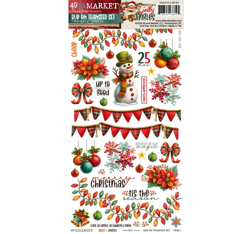 49 and Market - Rub On Transfer set  - 2 Sheets 6x12' - Jolly Jingles