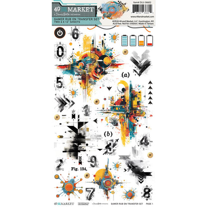 49 and Market - Rub On Transfer set  - 2 Sheets 6x12' - Gamer- Level Up