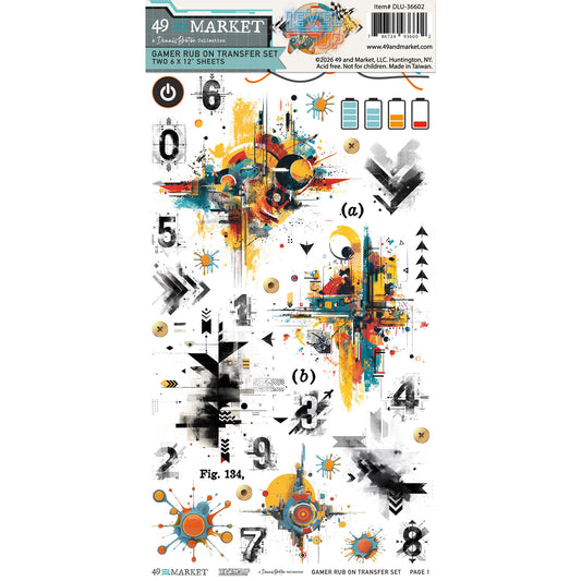 49 and Market - Rub On Transfer set  - 2 Sheets 6x12' - Gamer- Level Up