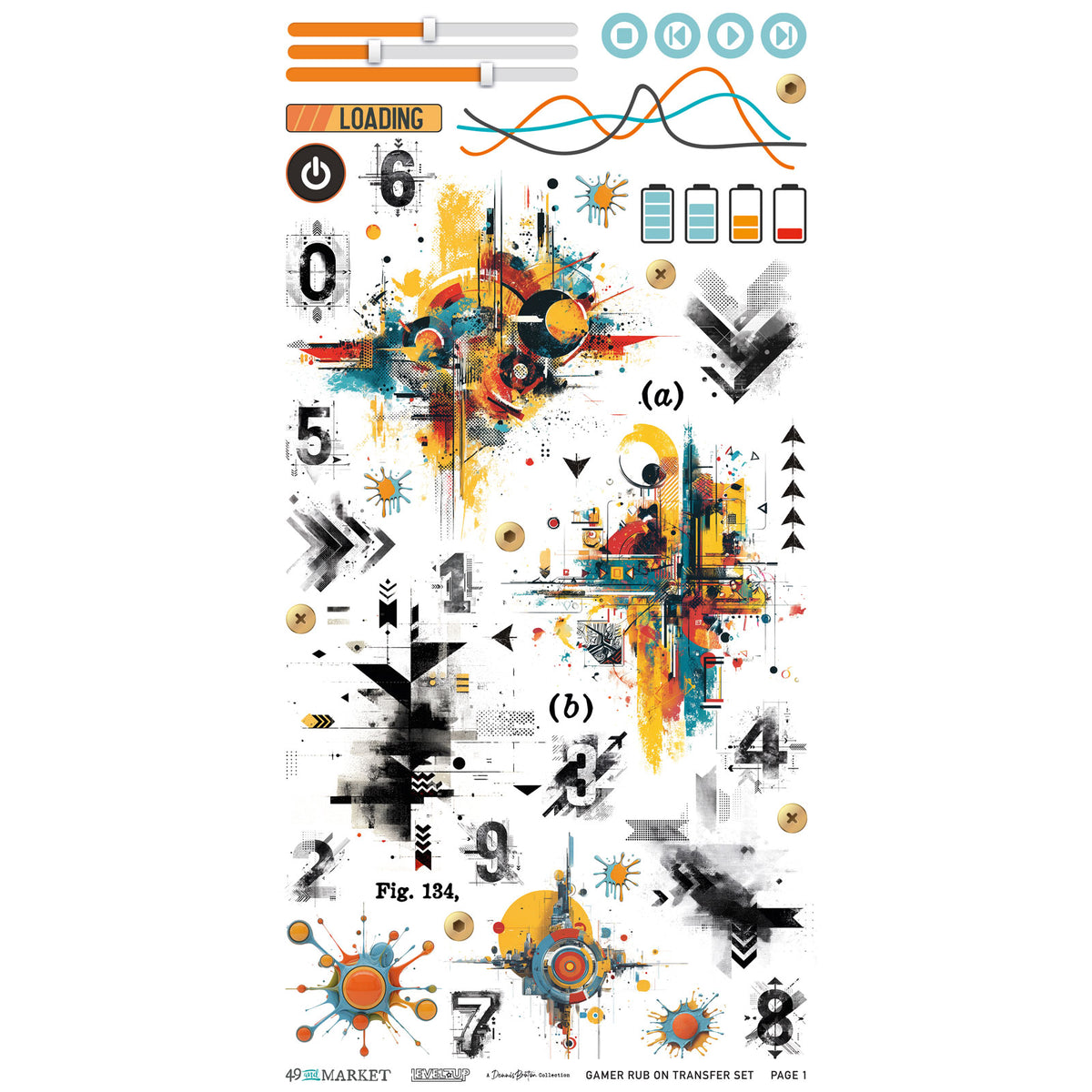 49 and Market - Rub On Transfer set  - 2 Sheets 6x12' - Gamer- Level Up