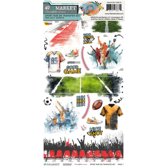 49 and Market - Rub On Transfer set  - 2 Sheets 6x12' Sports - Level Up