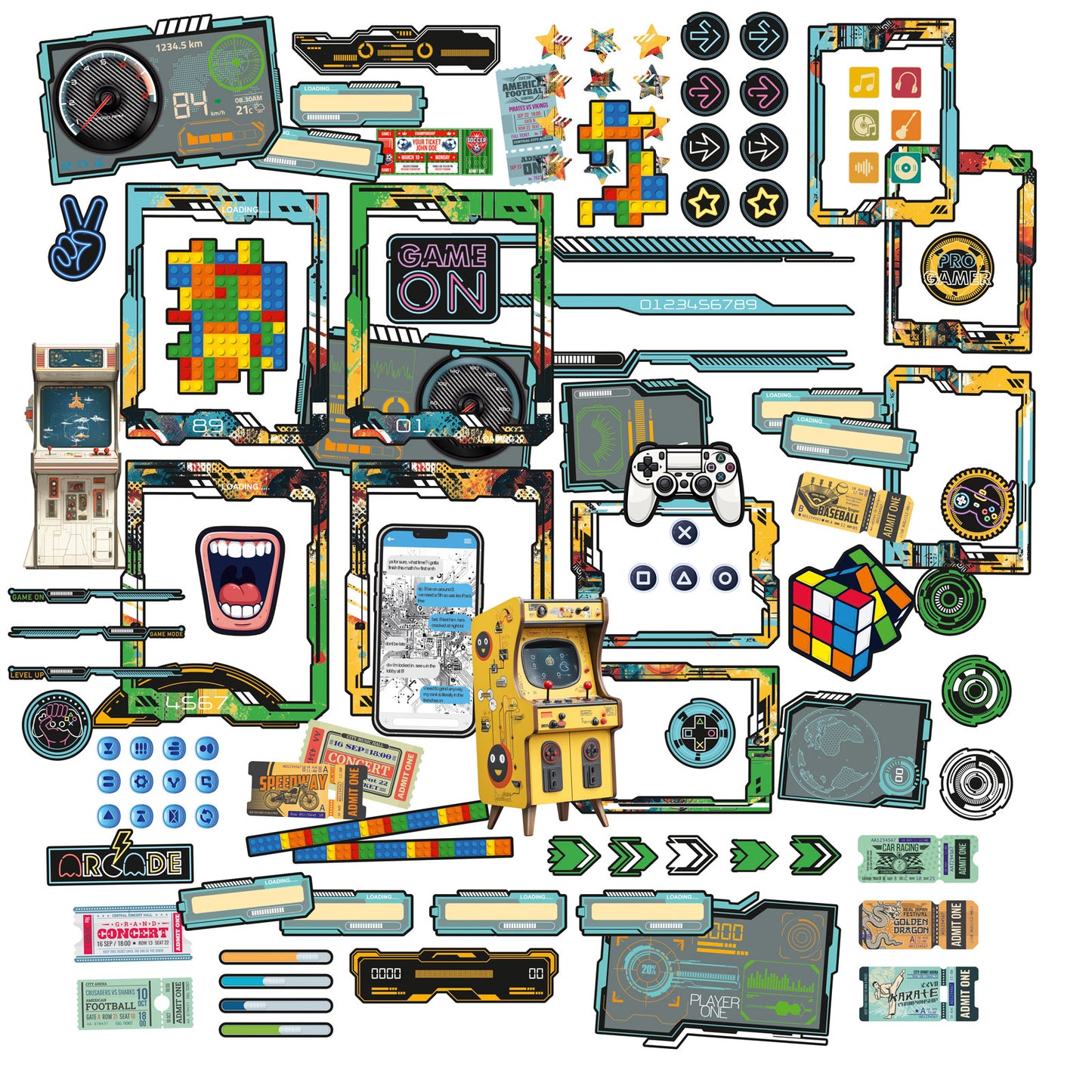 49 and Market  - Ephemera  & Frame Set - 112 pieces with silver foiling -  Level Up