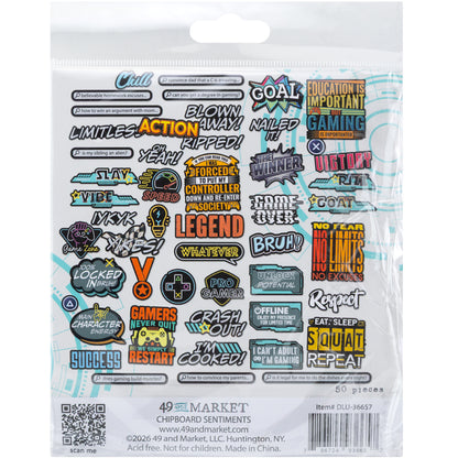 49 and Market - Chipboard Sentiments 50 Pieces - Level Up