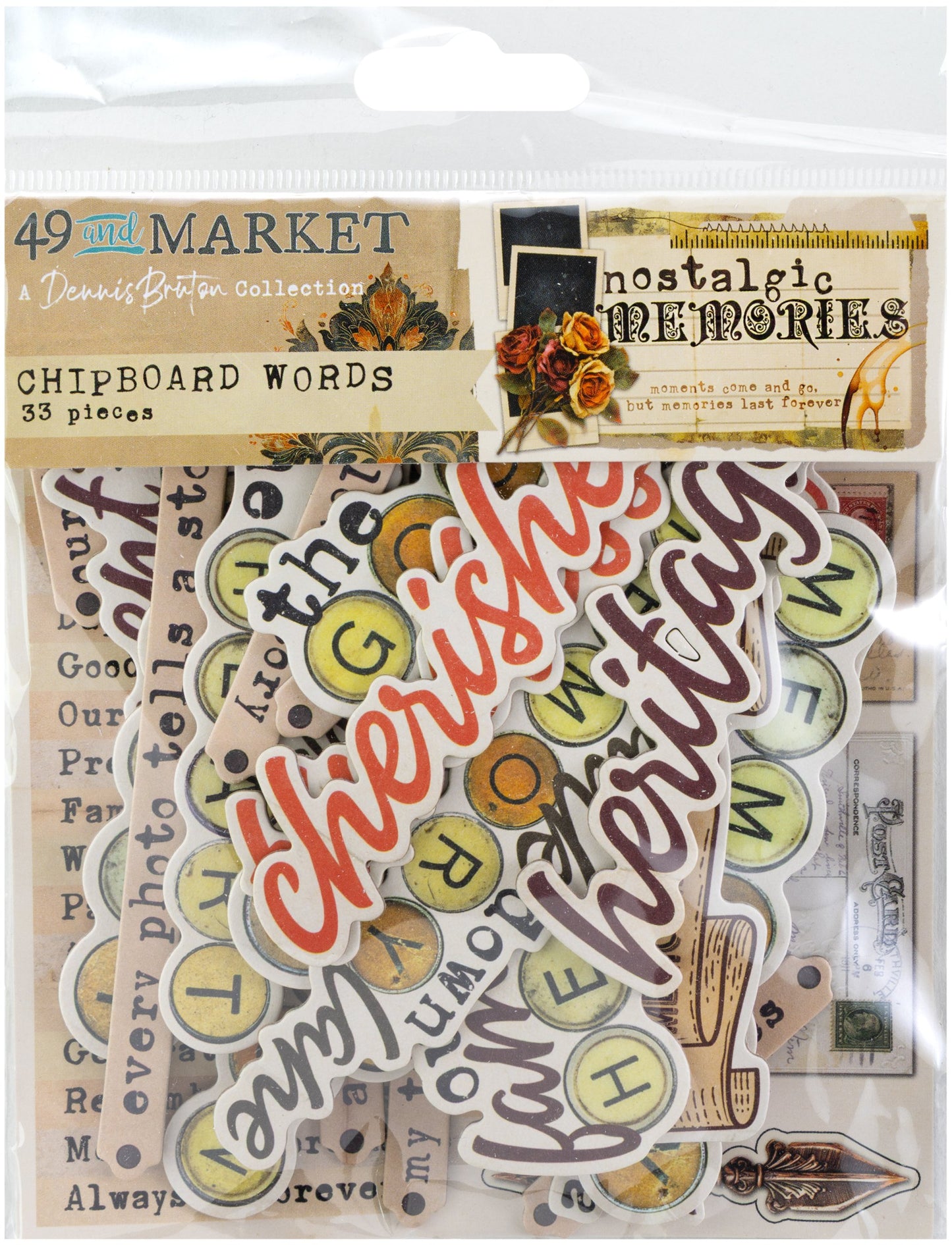 49 and Market - Chipboard Words - Nostalgic Memories - 33 pieces