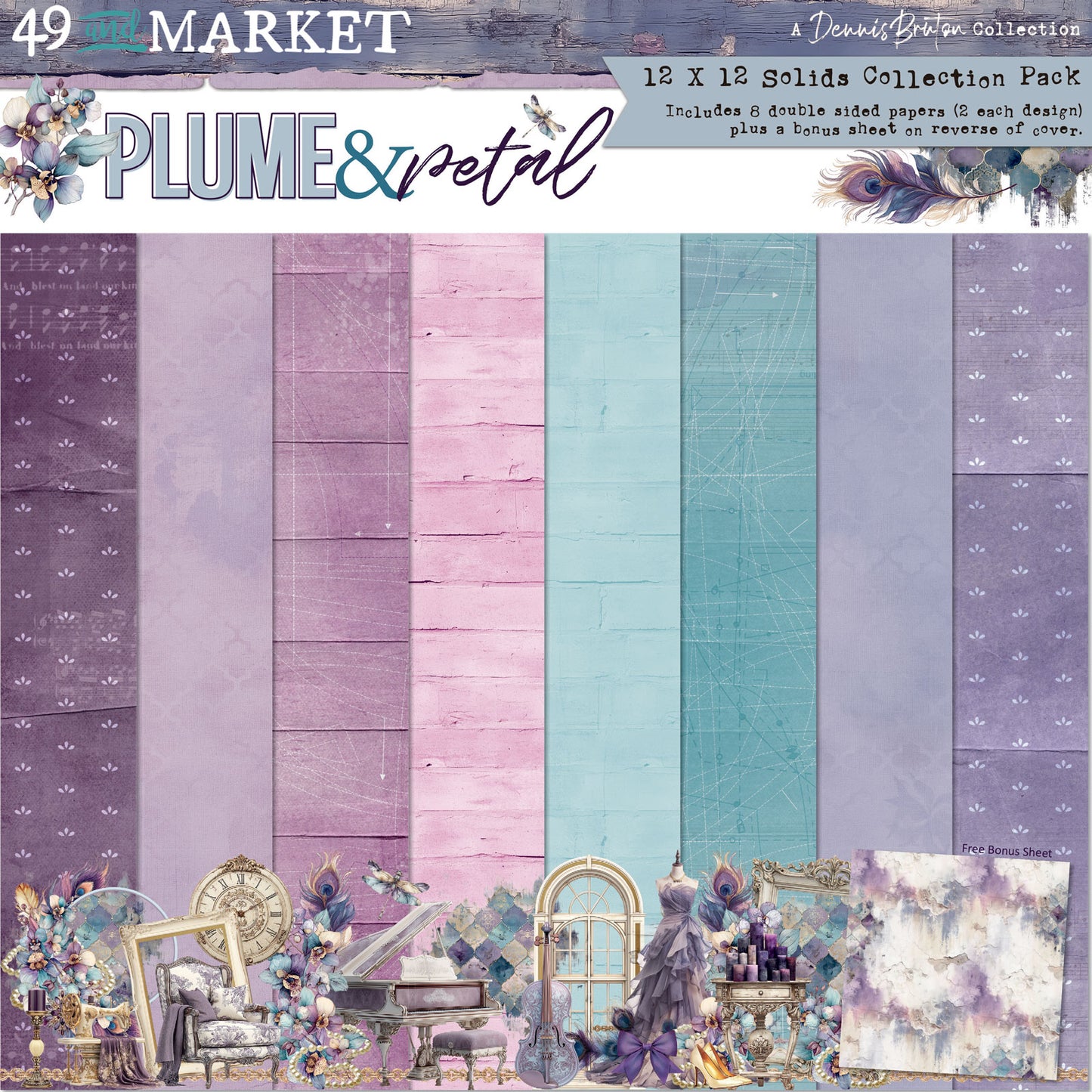 49 and Market - 12 x 12 Solid Cardstock Pack - Plume & Petal