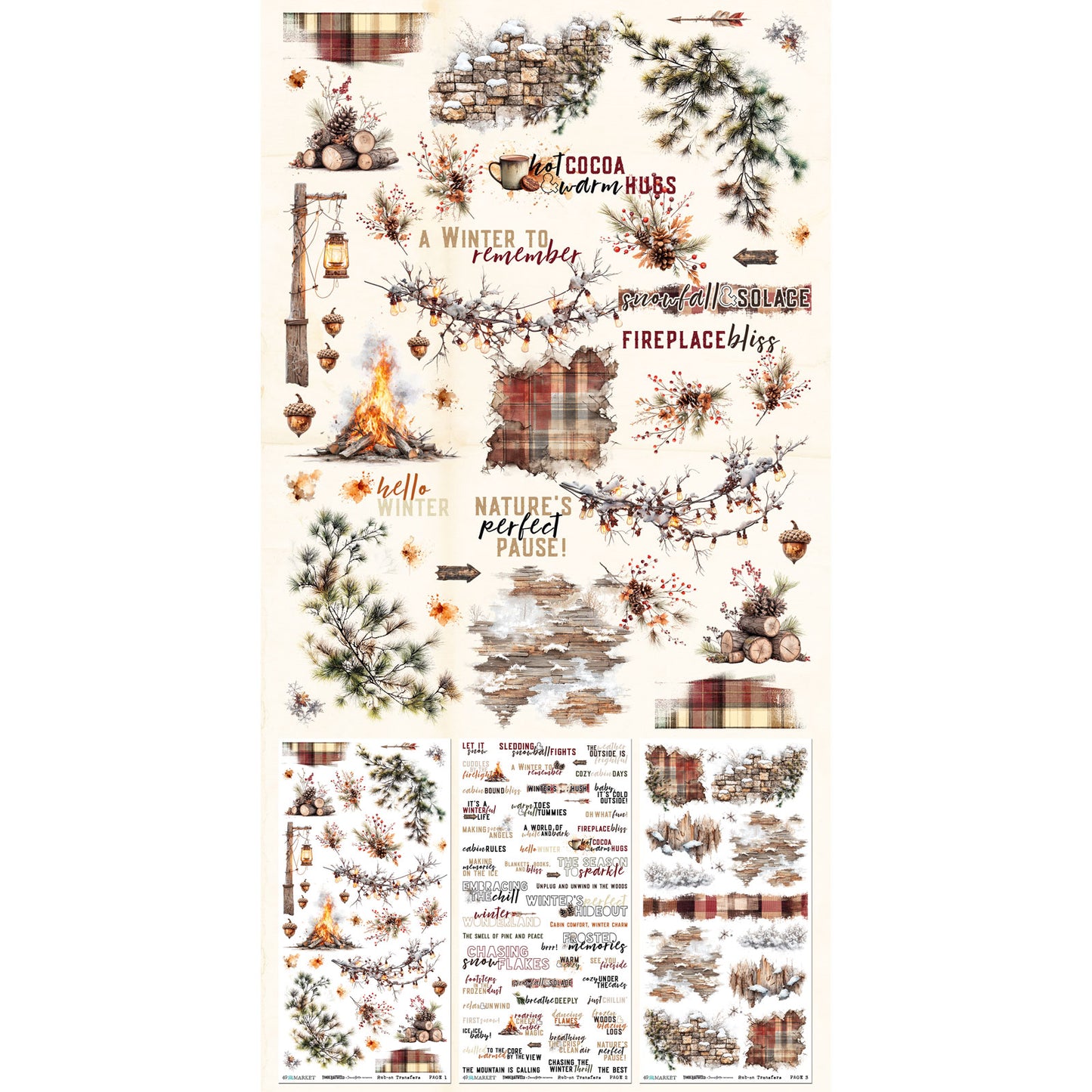 49 and Market - Rub On Transfers  - 3 Sheets 6x12' - Timber & Tweed