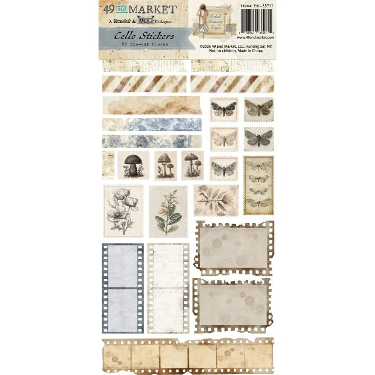 49 and Market - Cello Stickers 81 Die-cut pieces - Faded Memory Lane