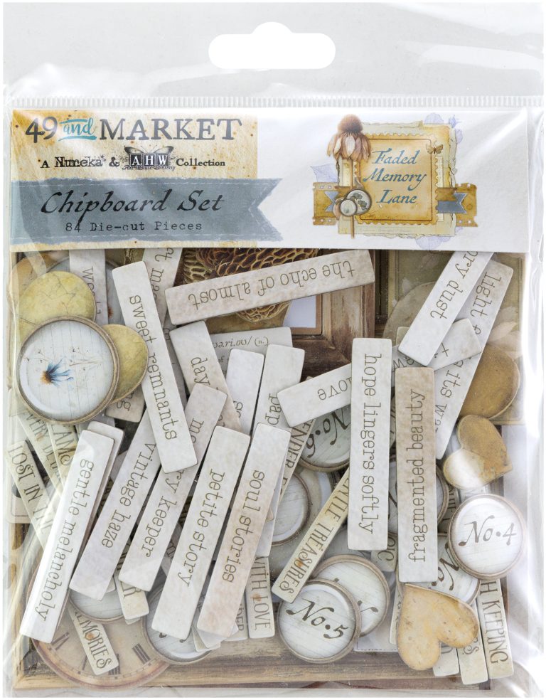 49 and Market - Chipboard Bits 84 Pieces - Faded Memory Lane