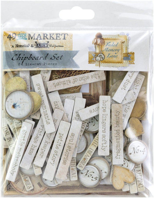 49 and Market - Chipboard Bits 84 Pieces - Faded Memory Lane