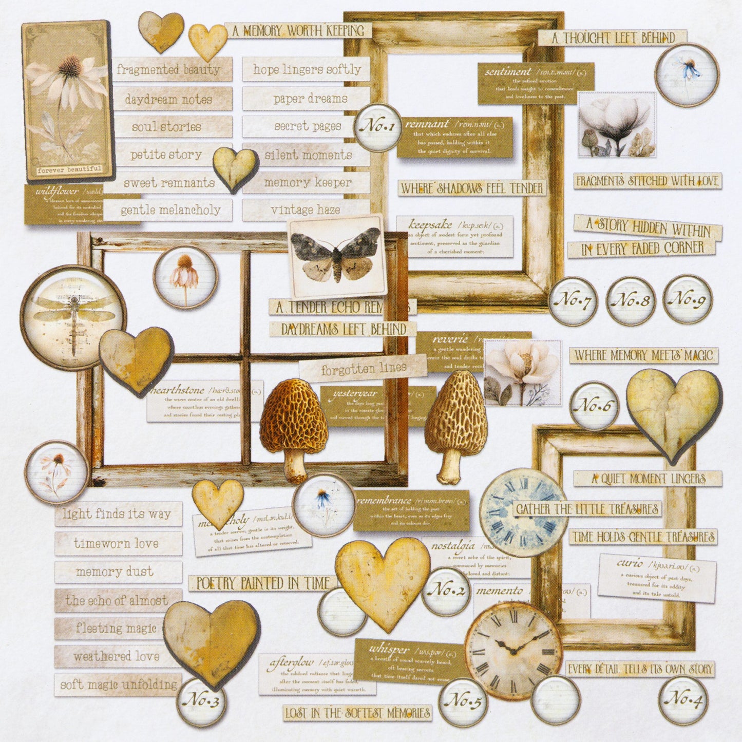49 and Market - Chipboard Bits 84 Pieces - Faded Memory Lane