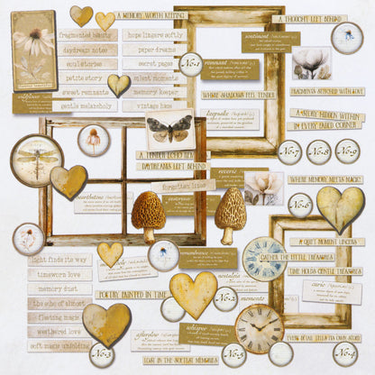 49 and Market - Chipboard Bits 84 Pieces - Faded Memory Lane