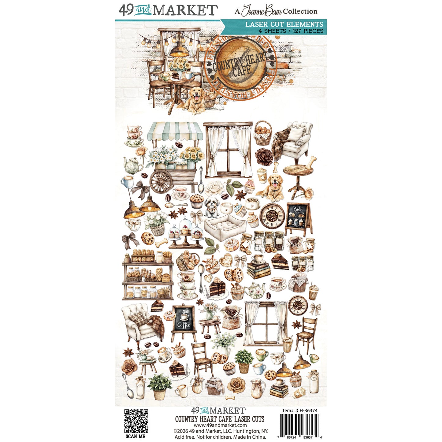 49 and Market - Laser cut Elements - 4 sheets/127 pieces - Country Heart Cafe