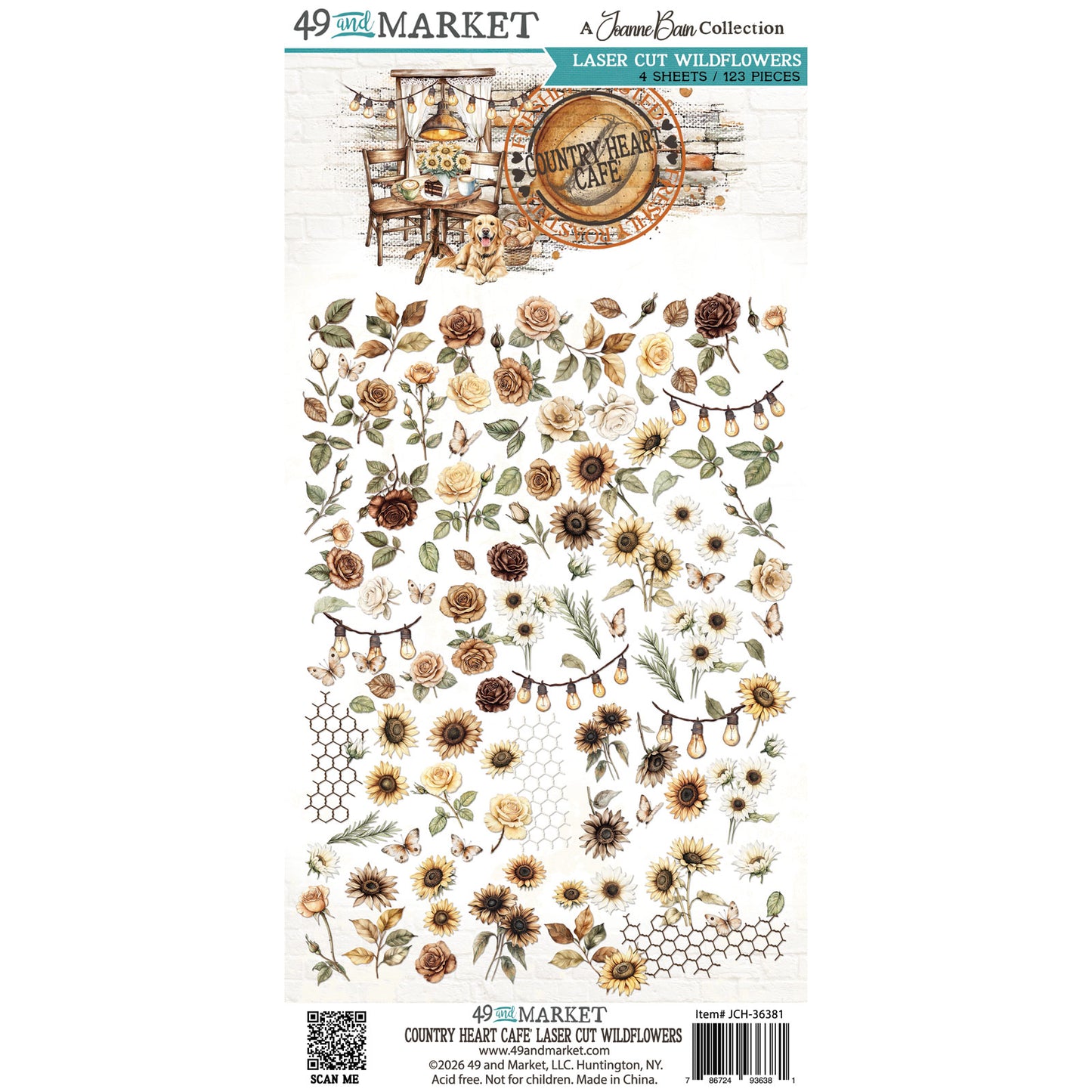 49 and Market - Laser cut Wildflowers - 4 sheets/123 pieces - Country Heart Cafe