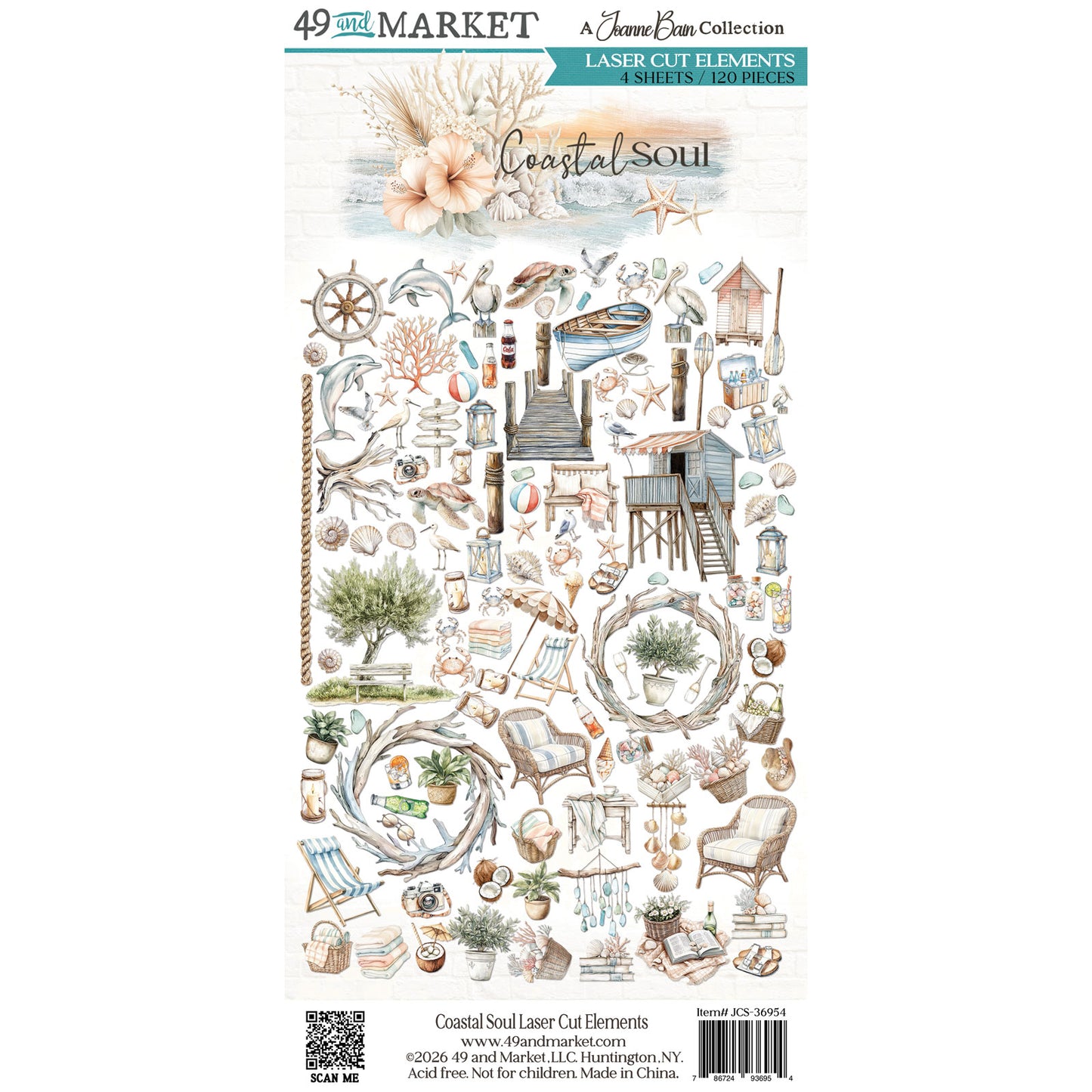 49 and Market - Laser cut Elements - 4 sheets/120 pieces - Coastal Soul