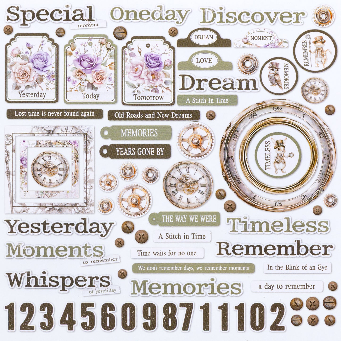 49 and Market - Chipboard Bits - Echoes of Time - 81 Pieces