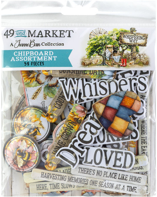 49 and Market - Chipboard Assortment - Whispering Way - 58 pieces