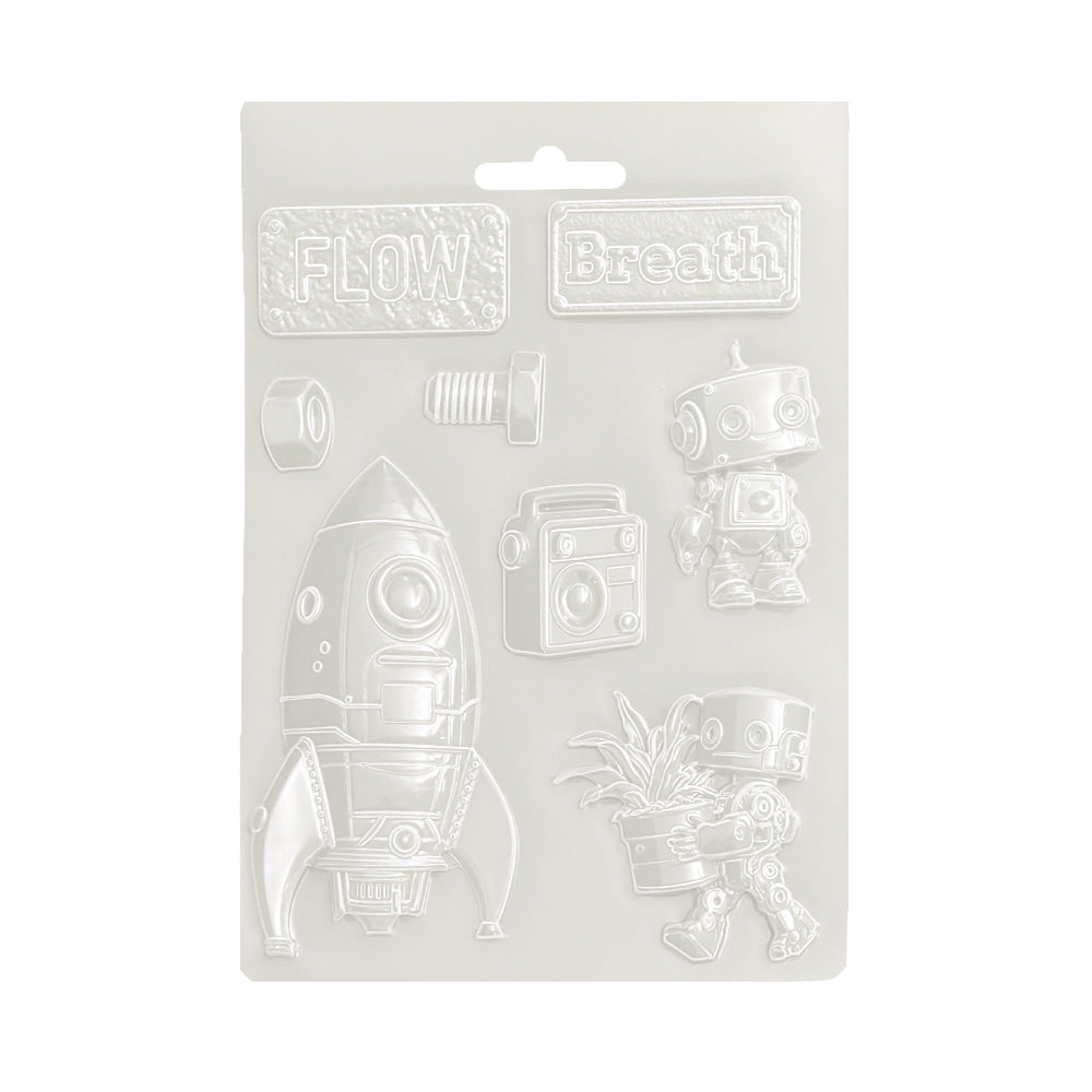 Stamperia- Soft Mould A5 - A new beginning spaceship and robot